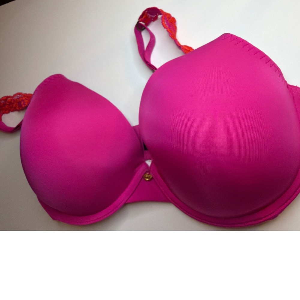 Natori 32DD Red‎ Smooth T-Shirt Bra Underwire Lace Trim